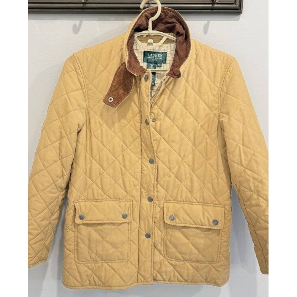Lauren Ralph Lauren Petite Quilted Barn Jacket Suede Trim Full Zip Snap Size L P